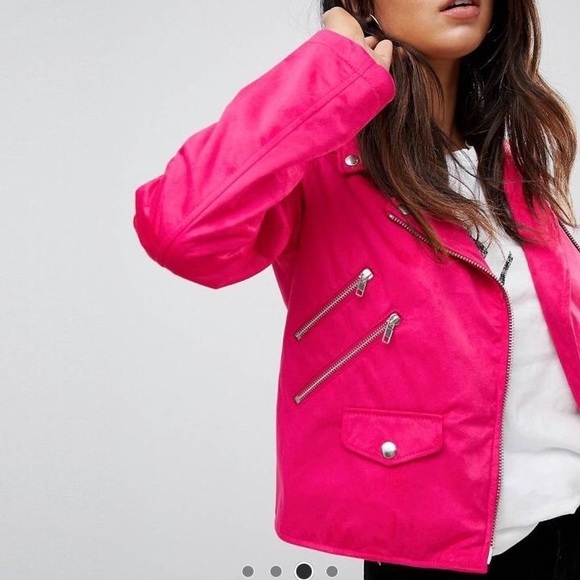 $2️⃣0️⃣Hot pink Suede biker jacket - Picture 1 of 2